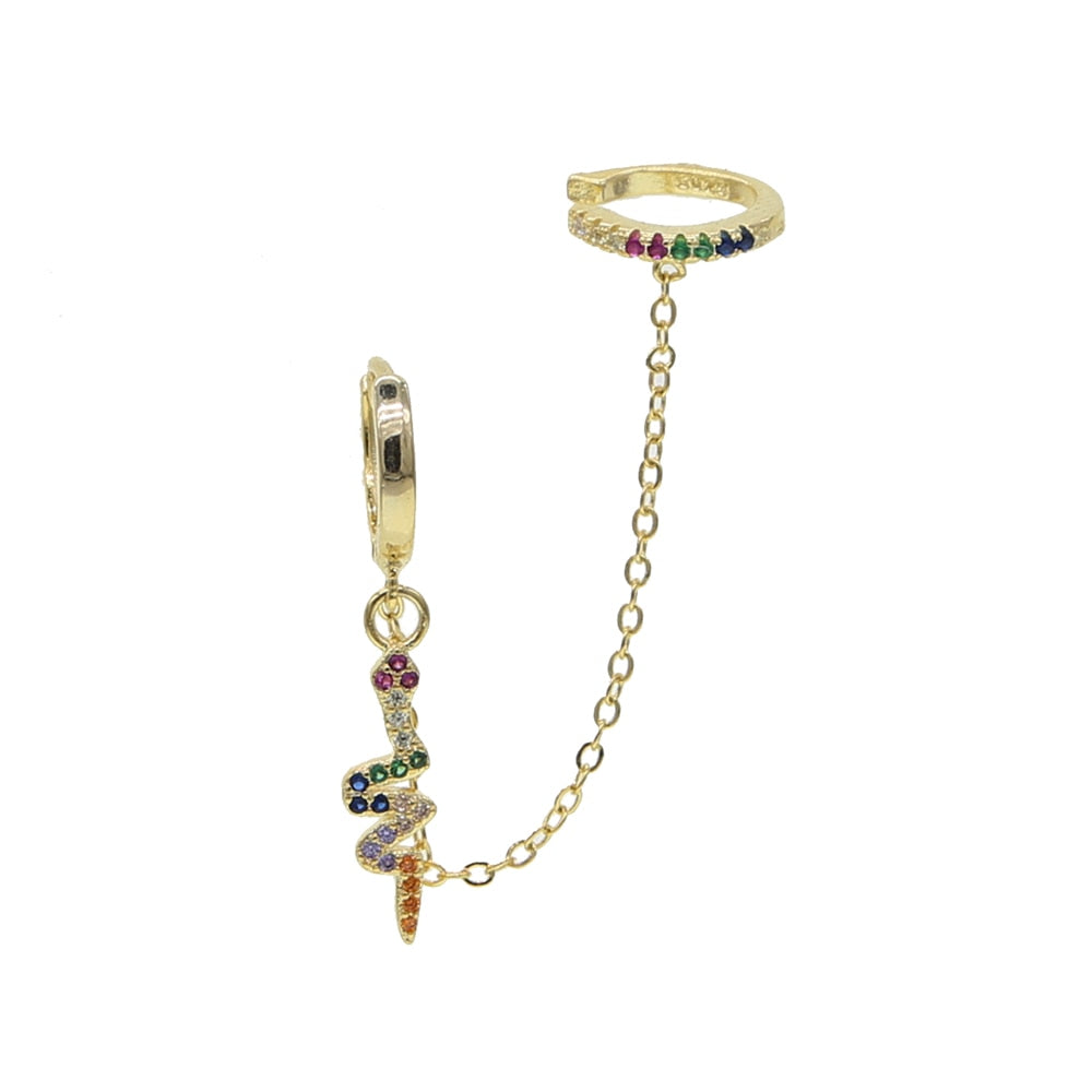 Rainbow Collection Snake Charm & Chain Earring Cuff