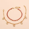 Pink Crystal Stone Butterfly Anklet Set