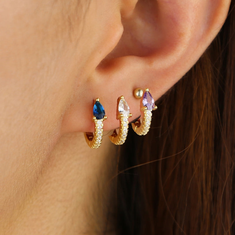 Rainbow Collection Teardrop Birthstone Mini Hoop Earrings