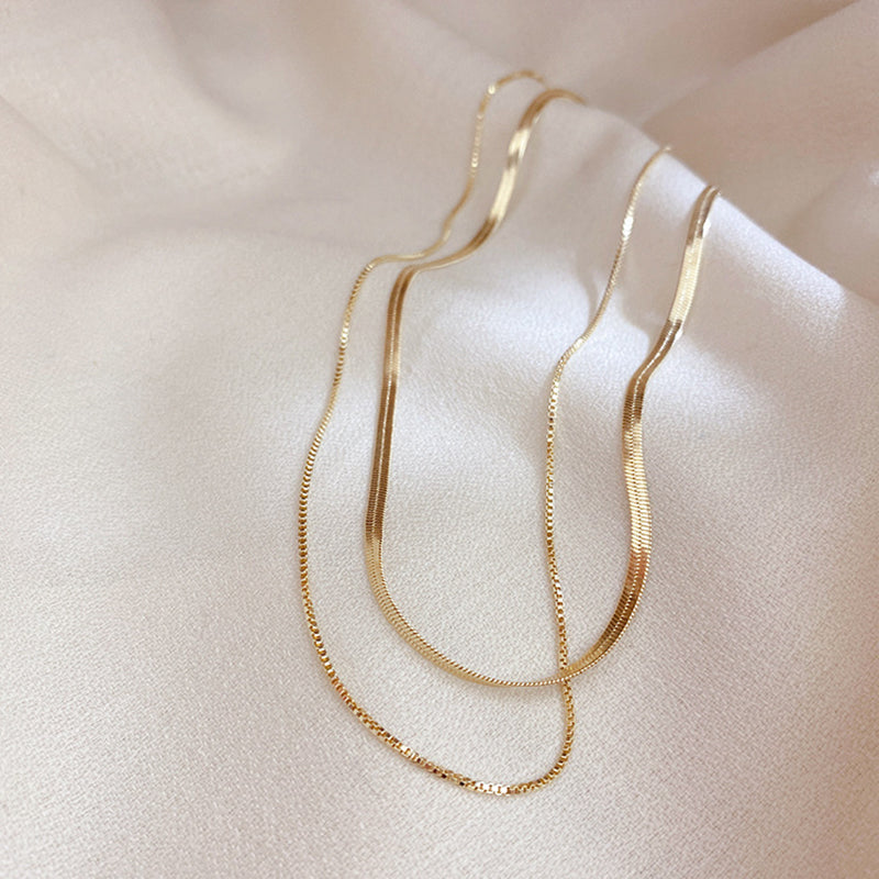 Minimalist Double Layers 14k herringbone Necklace