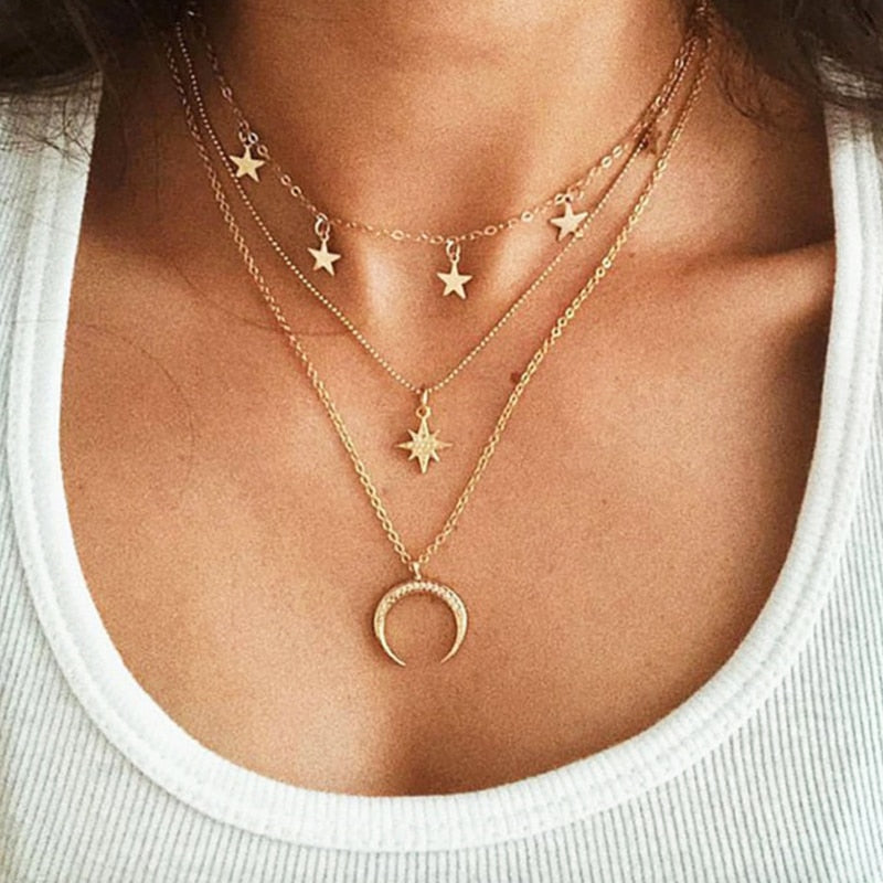 Heart Moon & Star Multi Necklace