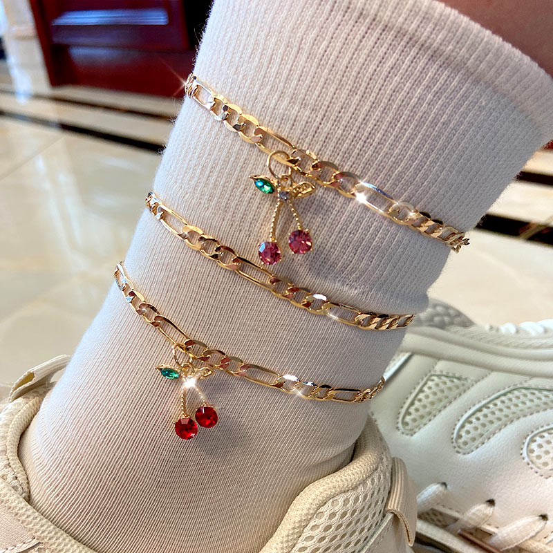 Rainbow Collection Crystal "Cherry on Top" Anklet Set