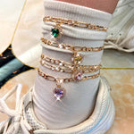 Rainbow Collection Crystal Heart Anklet Set