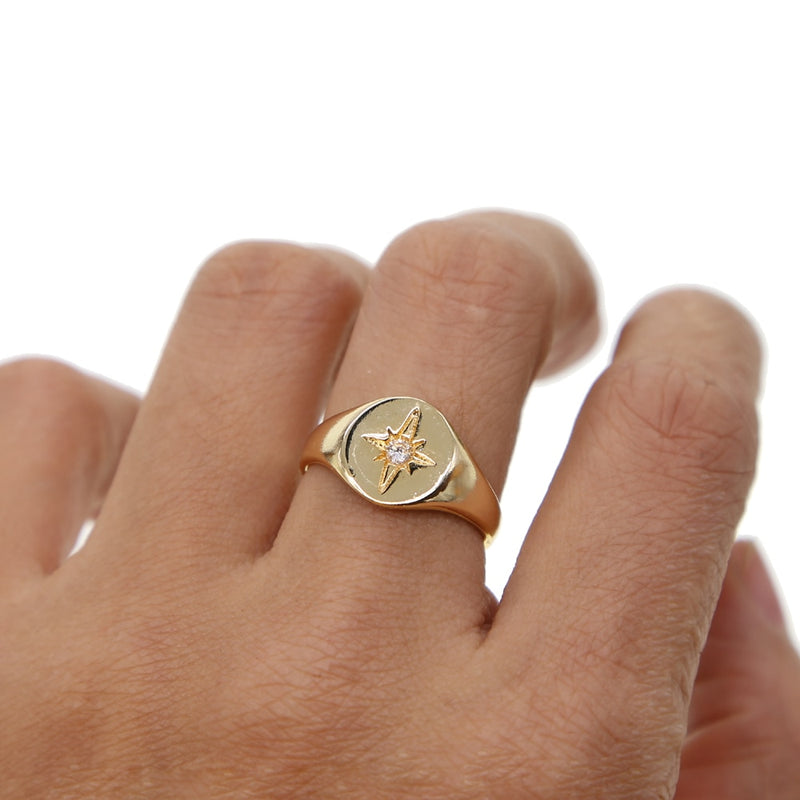 Euro Star Signet Gold Ring