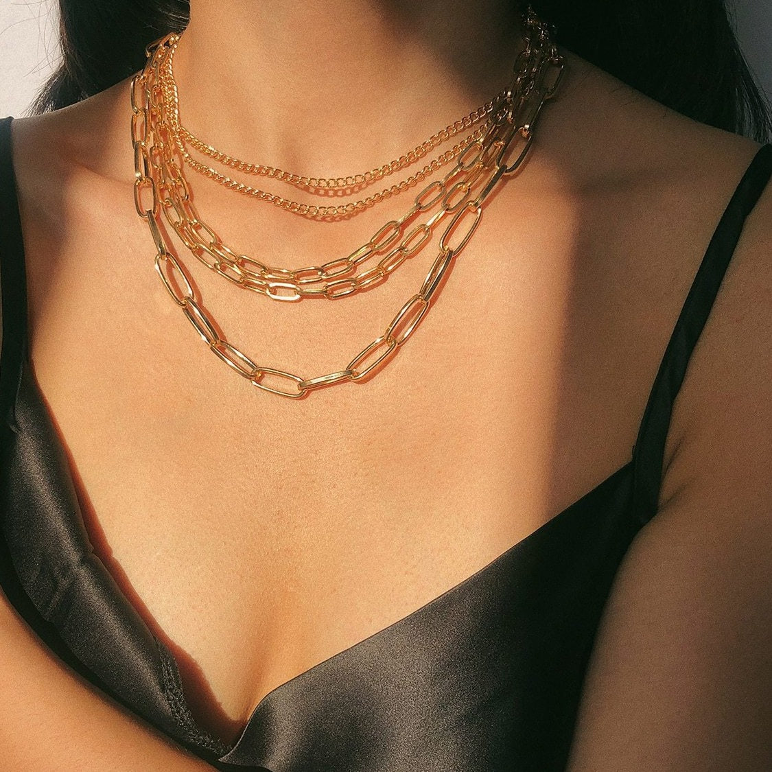 Multi Chunky Chain Necklace Gold