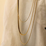 Peri'sBox 3 Pcs/Set Snakebone Chains Necklaces Wide Flat Layered