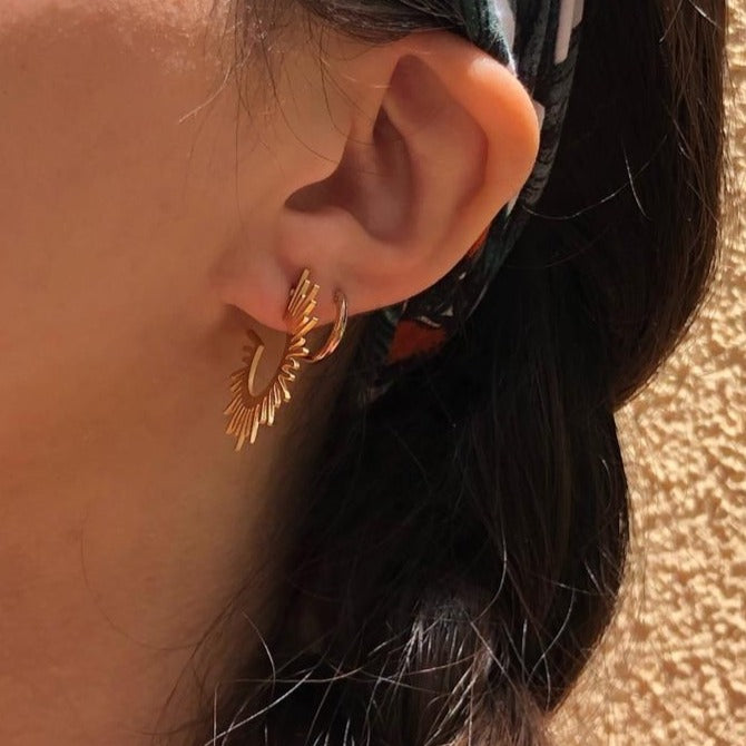 Sunburst Vintage Gold Metal Earrings