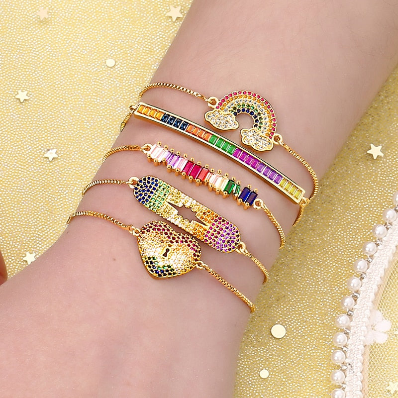 Rainbow Collection Charm Pave Pendant Bracelets