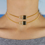 Lock & Key cuban link Gold Plated Necklace